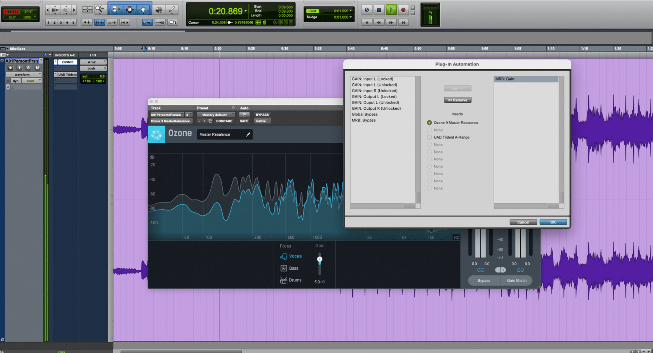 Enable MRB: Gain on the Master Rebalance automation window to start automating the level of your selected instrument focus