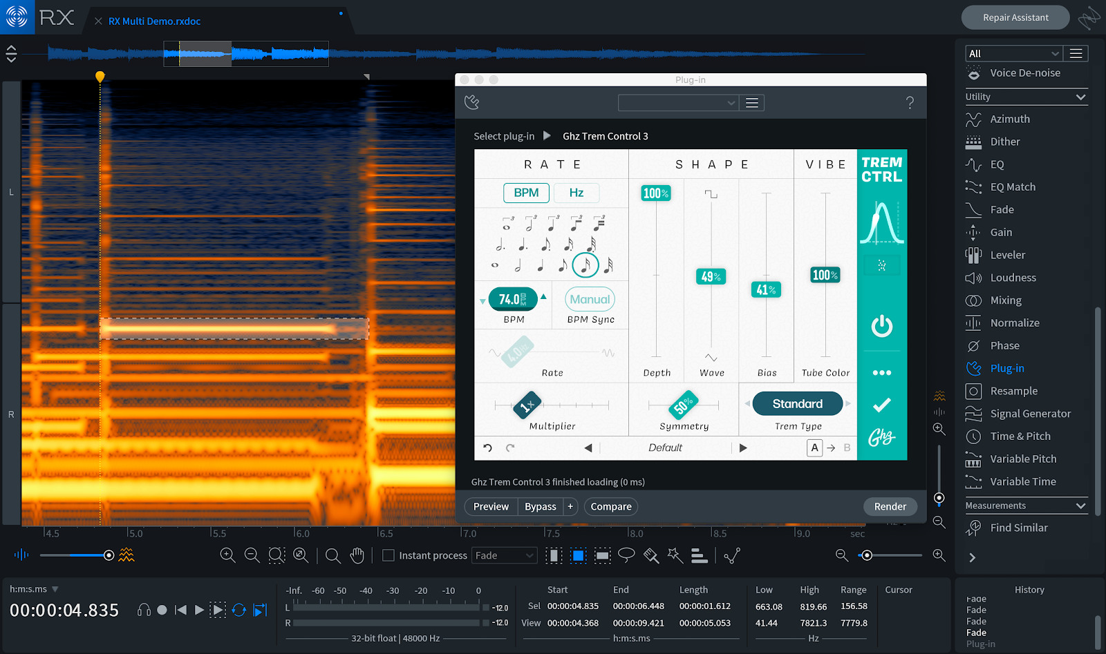 Adding tremolo to a single note with the Plug-in module