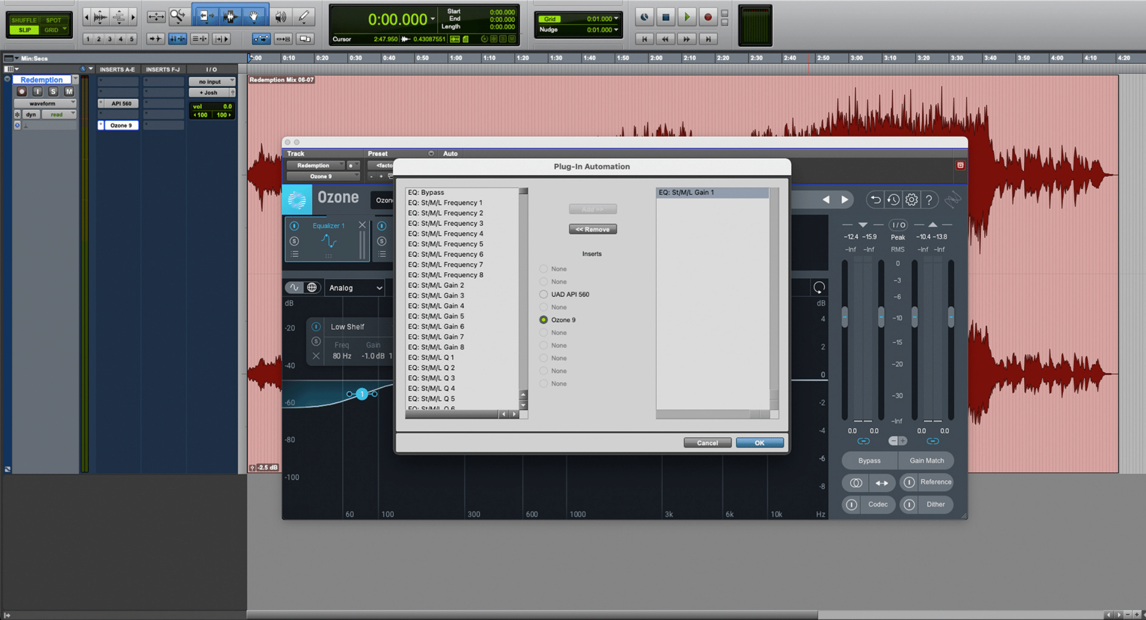 Control low-frequency build-up by enabling automation on your EQ