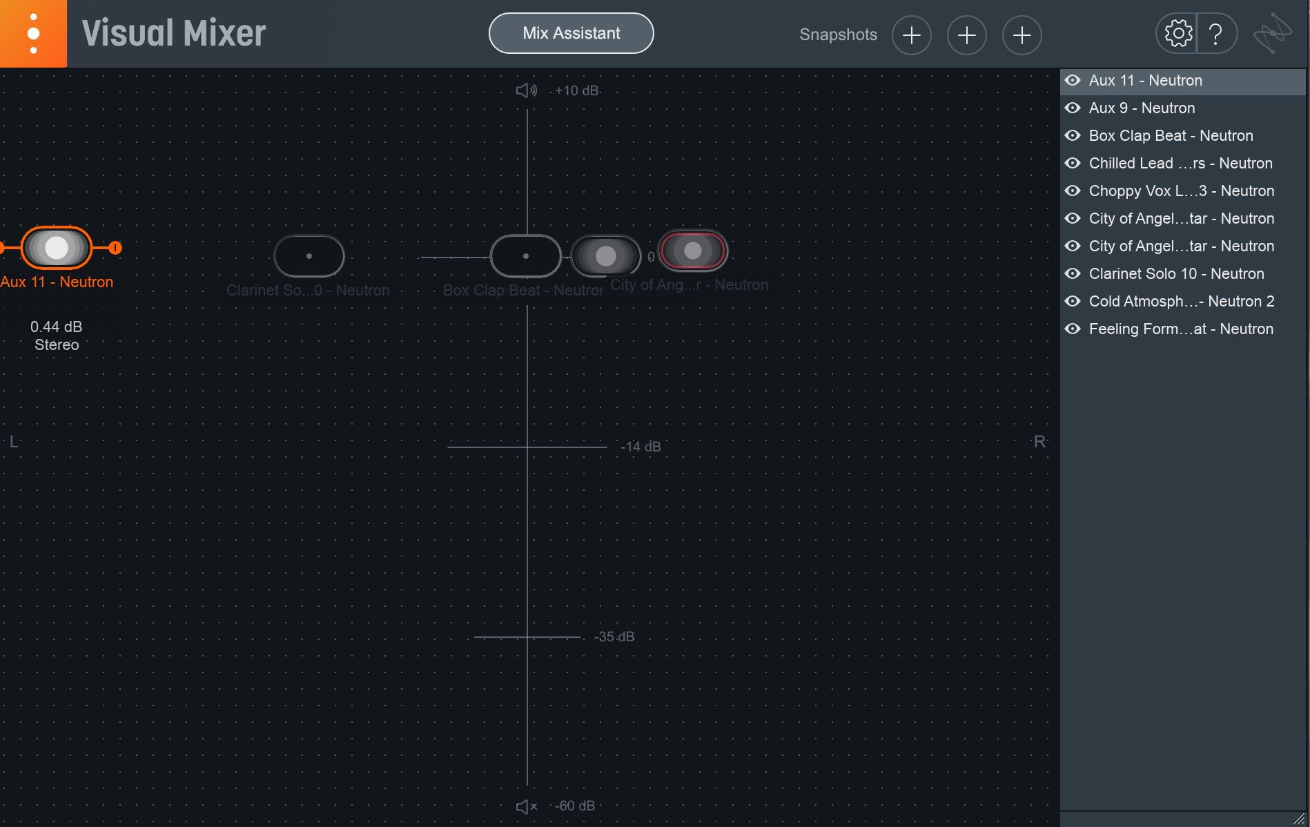 Visual Mixer showing guitar and delay panning