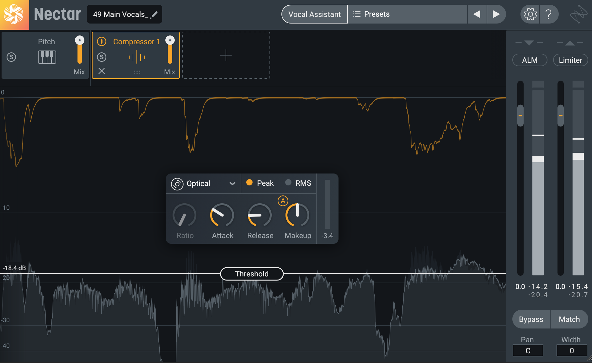 Nectar Optical Compressor on vocals