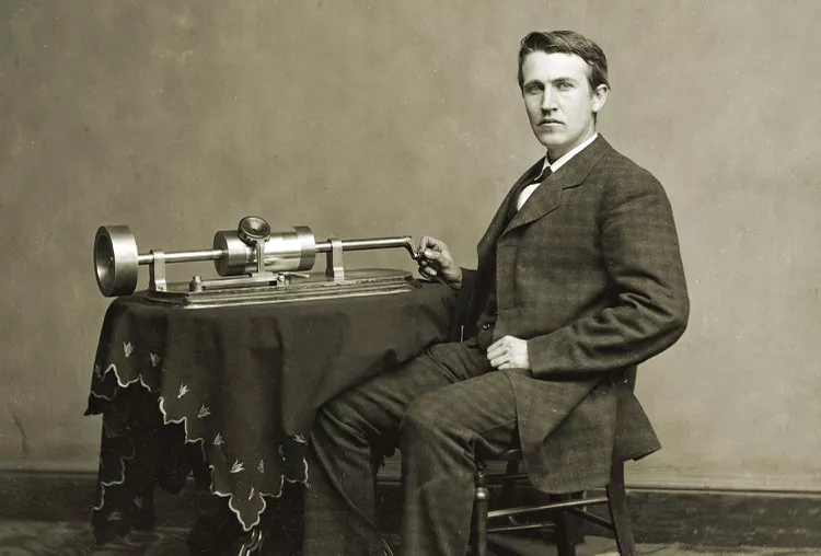 Thomas Edison and an early phonograph