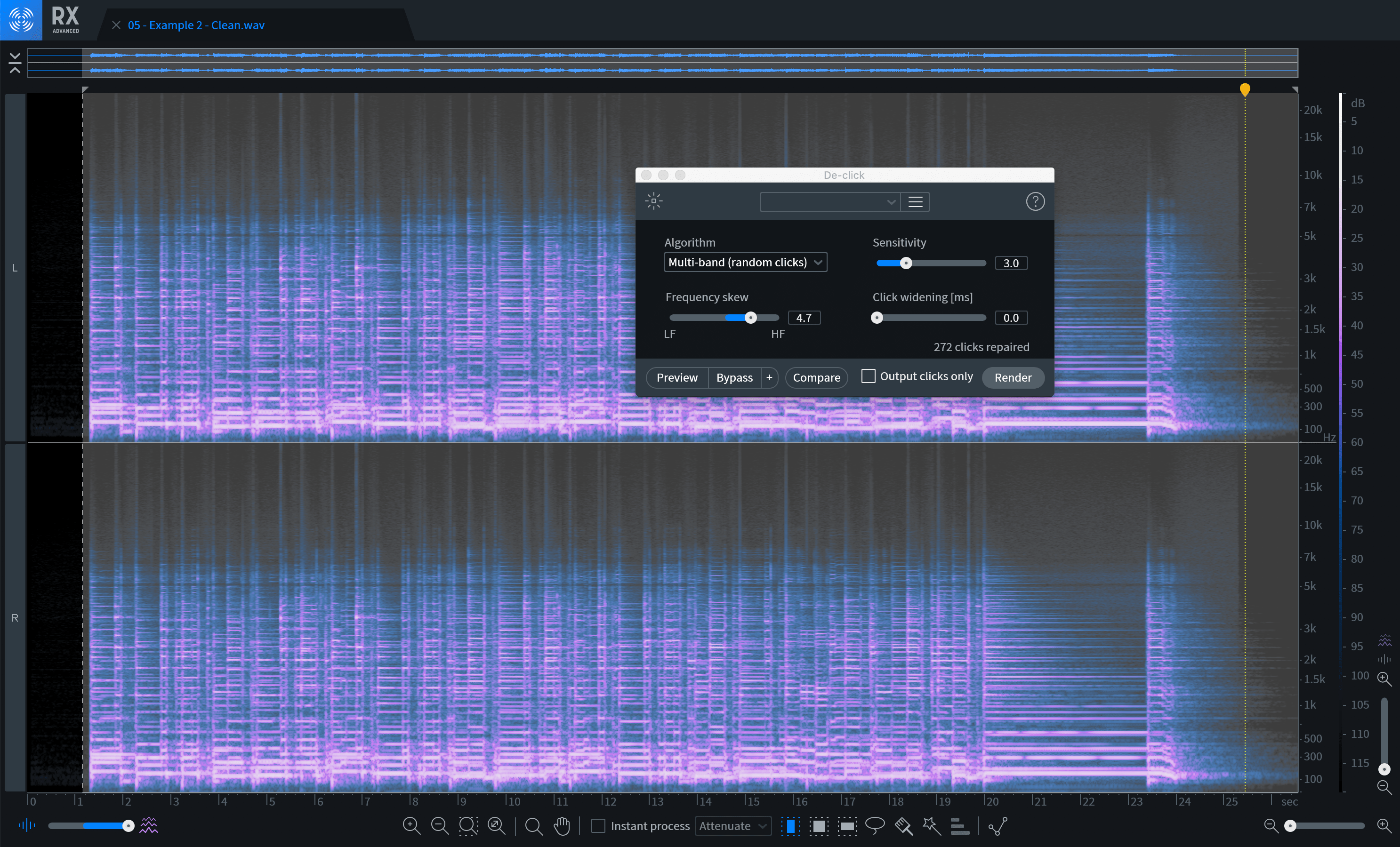 Mild De-click settings for clean guitar