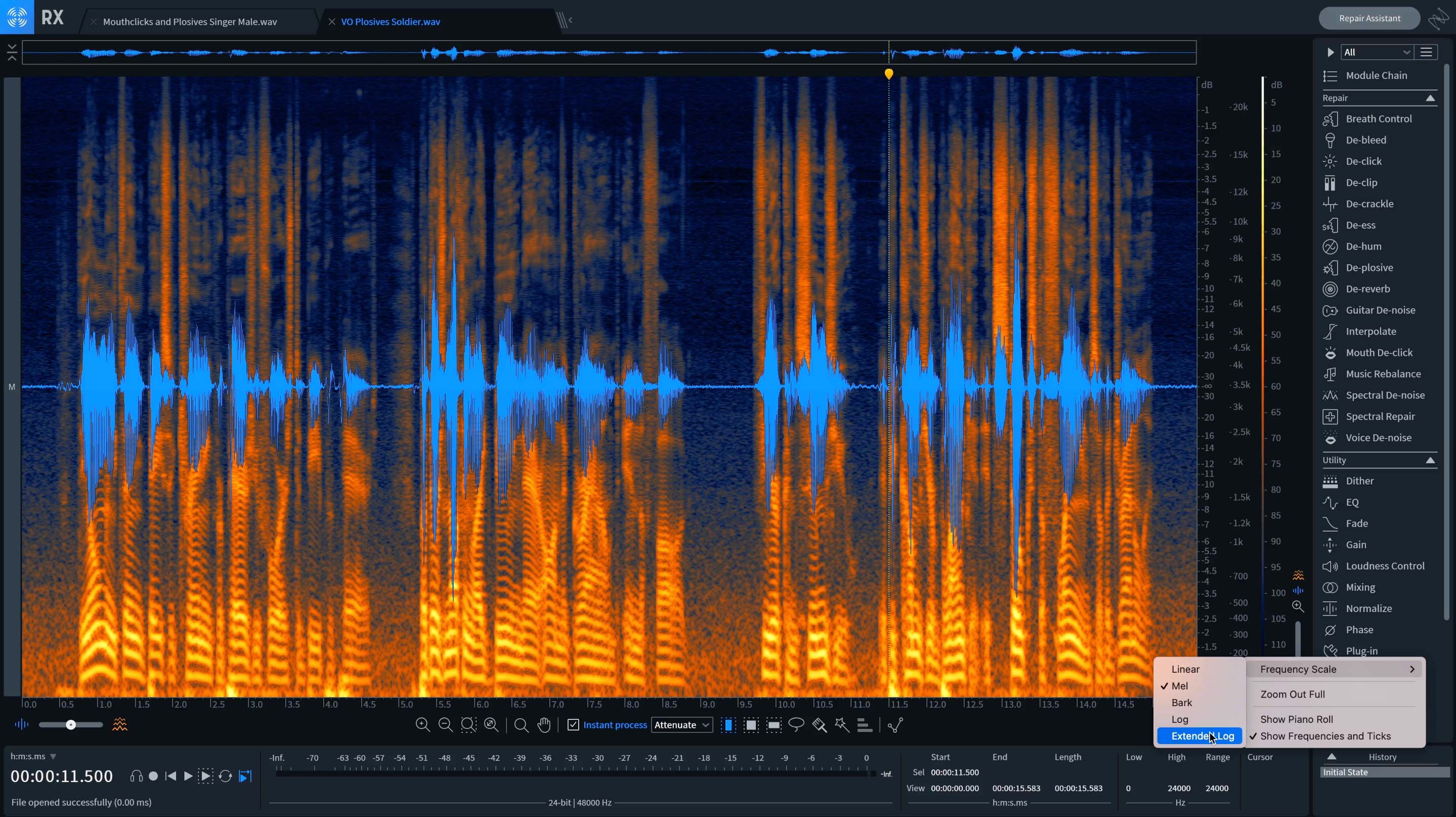 Right-click on the y-axis of the frequency scale to change the frequency range display to extended log from mel in RX