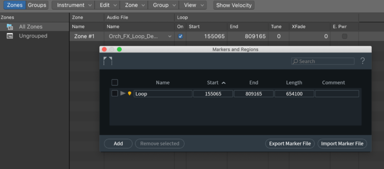 Logic Pro X can read this marker information to set loop points.