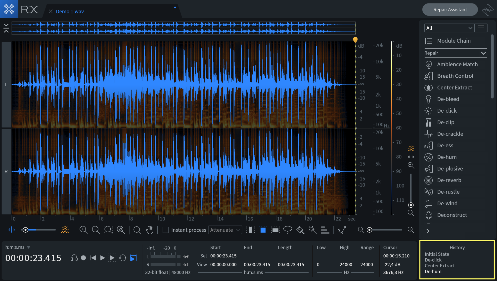 Review audio repair history in RX