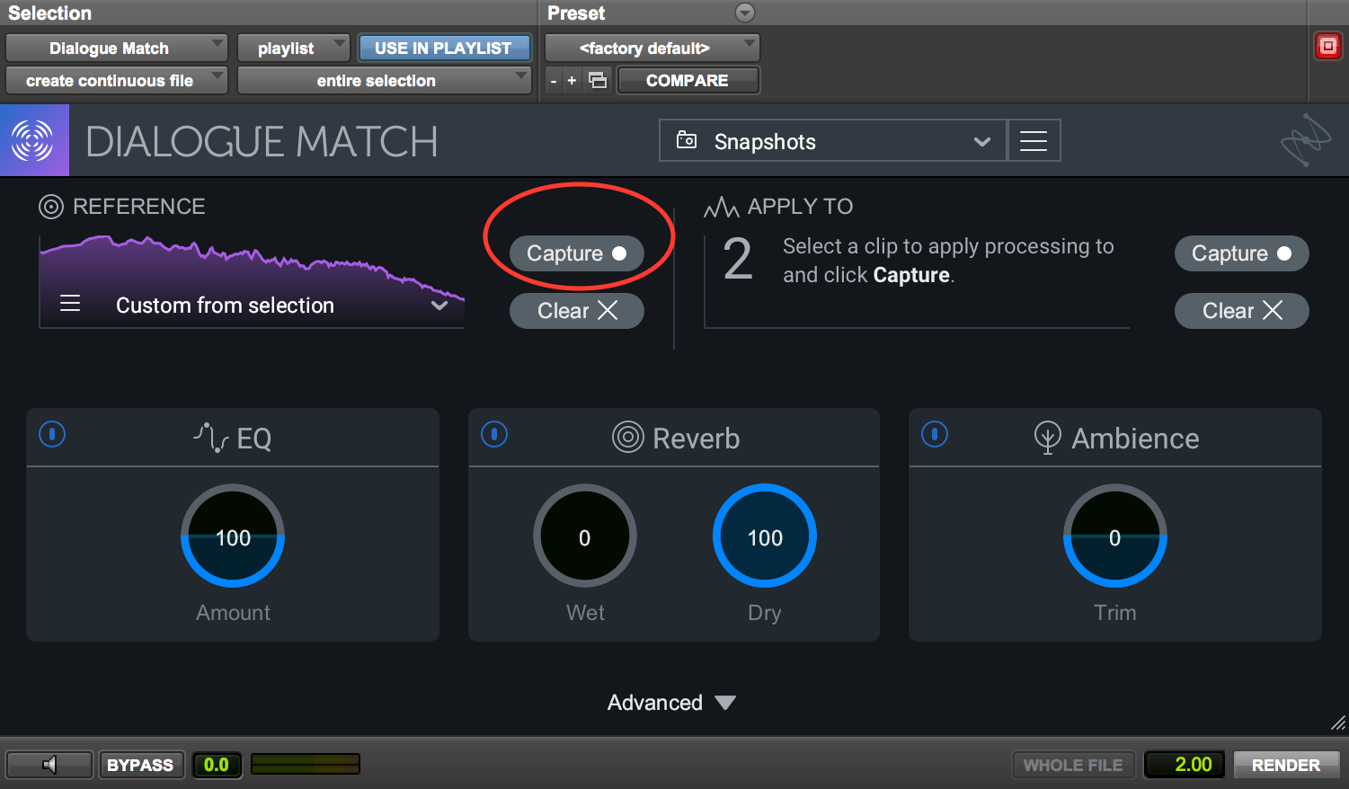 Use Capture in Dialogue Match to obtain a sonic profile of your first recording.