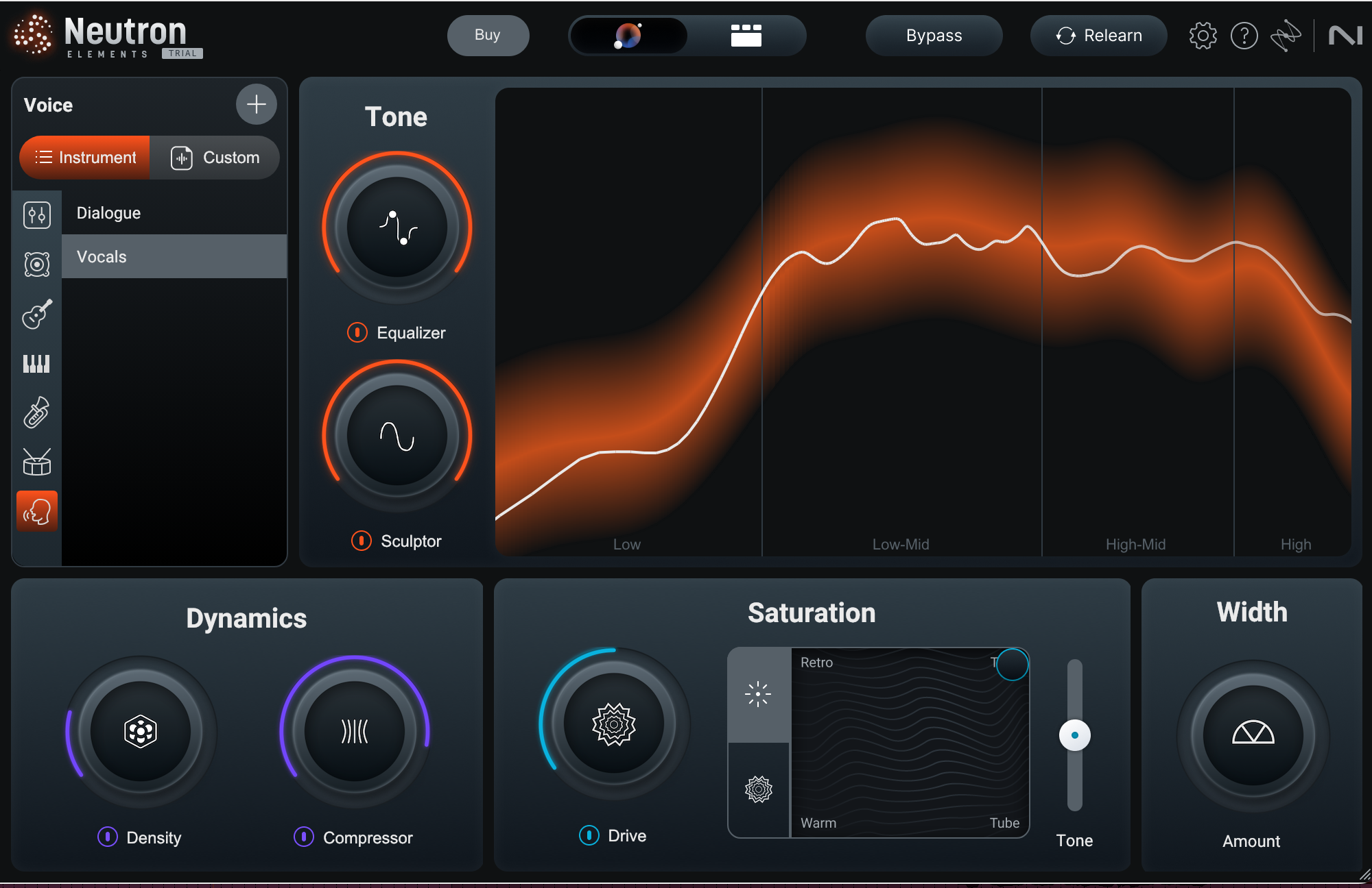 The orange line represents the spectral profile of the preset or reference you selected, while the thinner line represents your audio