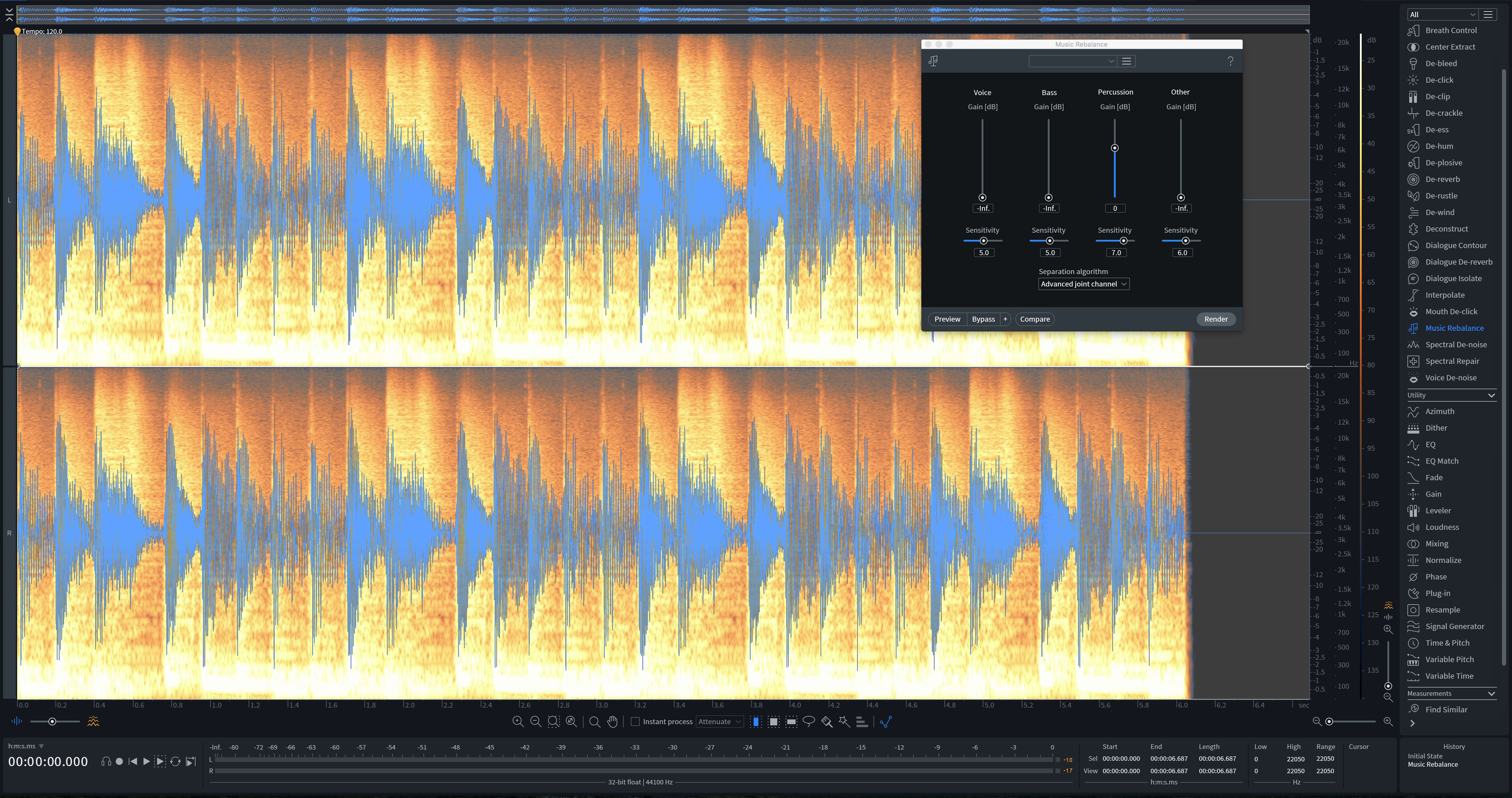 Isolating the Percussion group with Music Rebalance