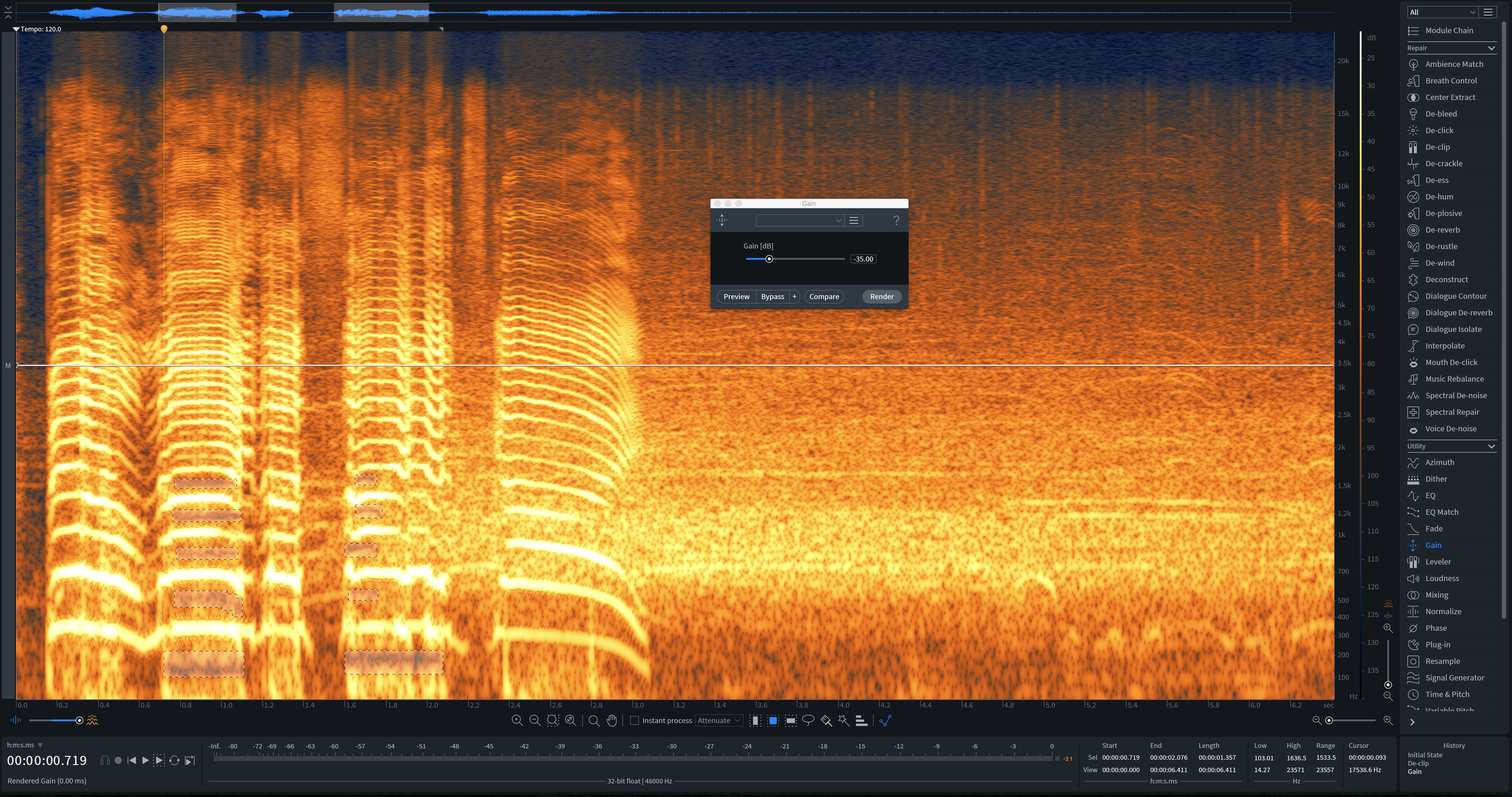 Removing distortion with the RX gain tool