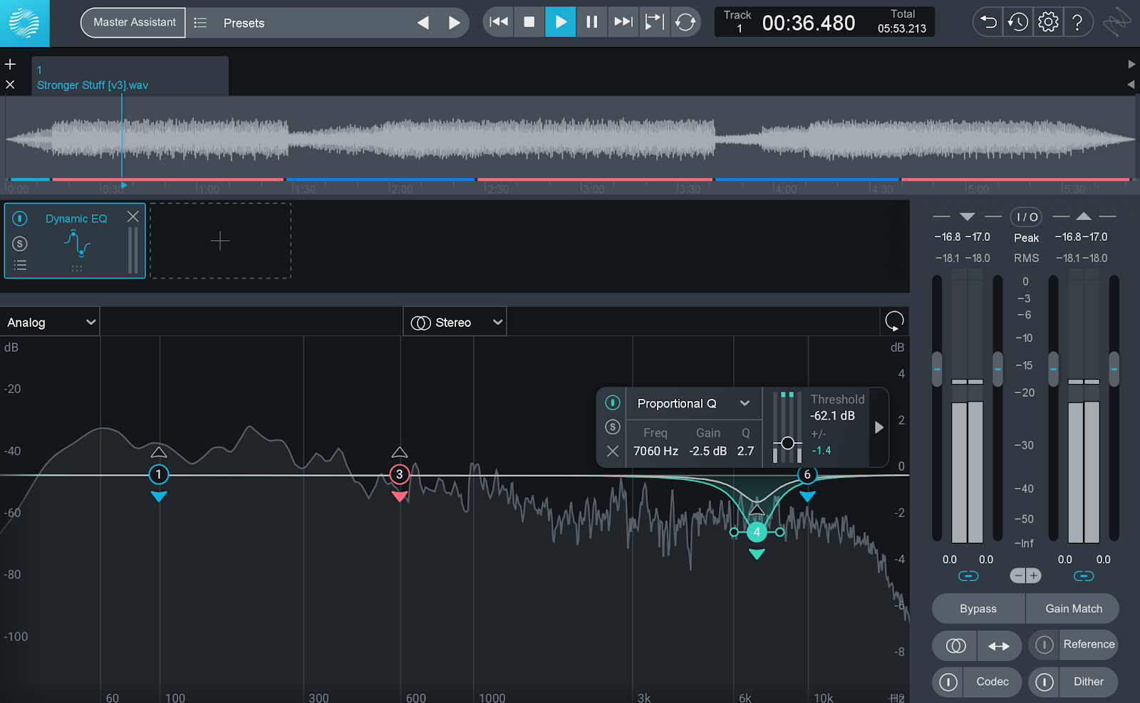 Using the mid/side and Dynamic EQ modules in Ozone to de-ess