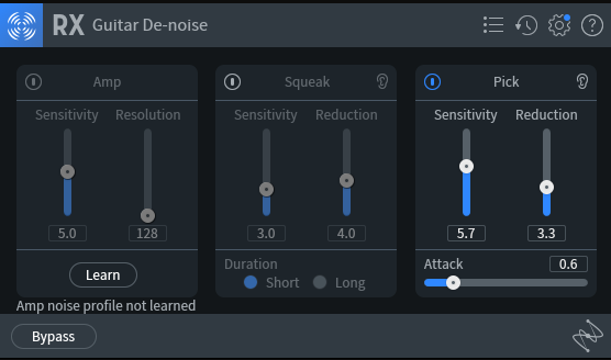 Deal with extraneous pick noise using RX's Guitar De-noise module