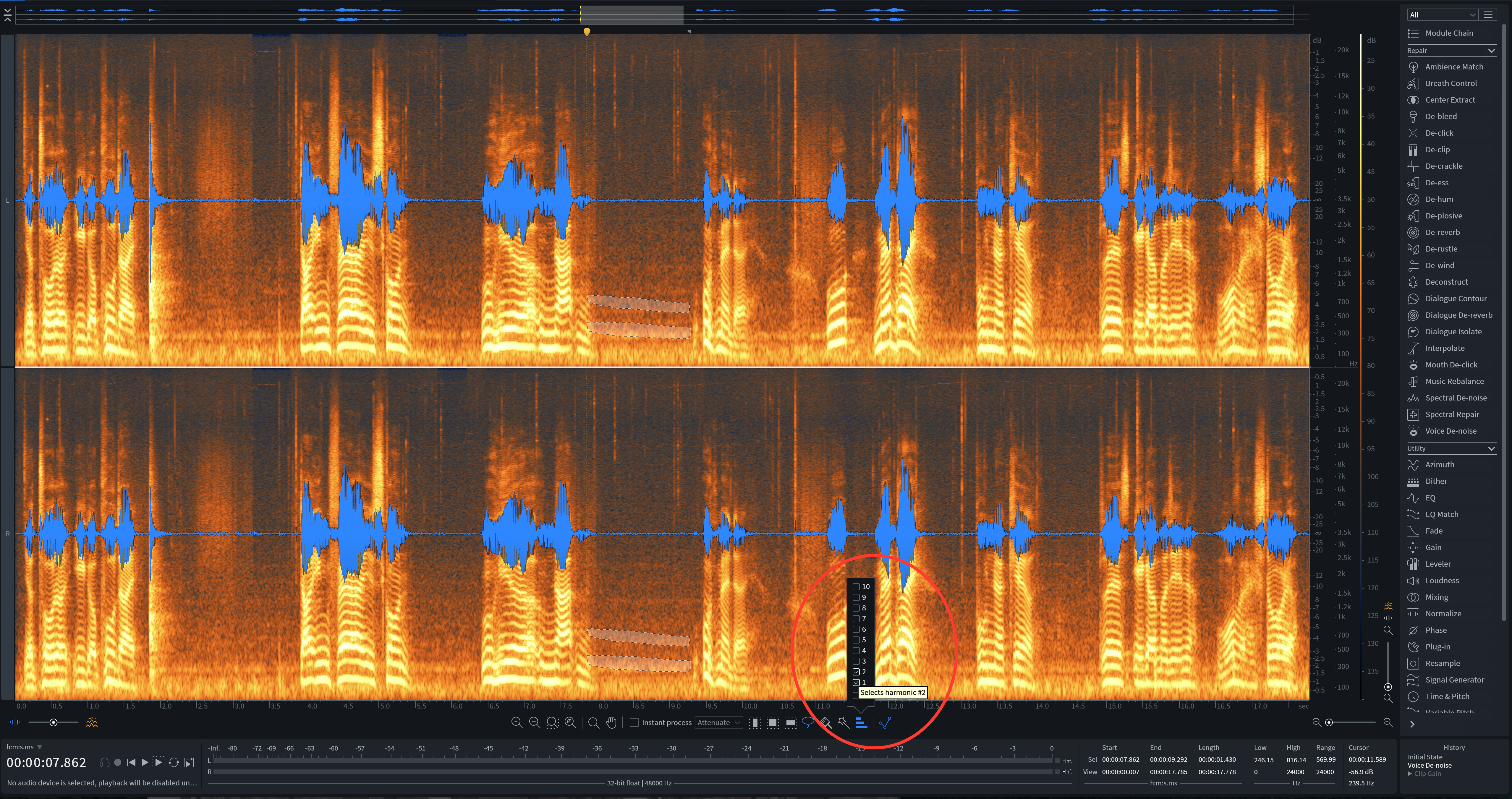 Harmonic selection in RX