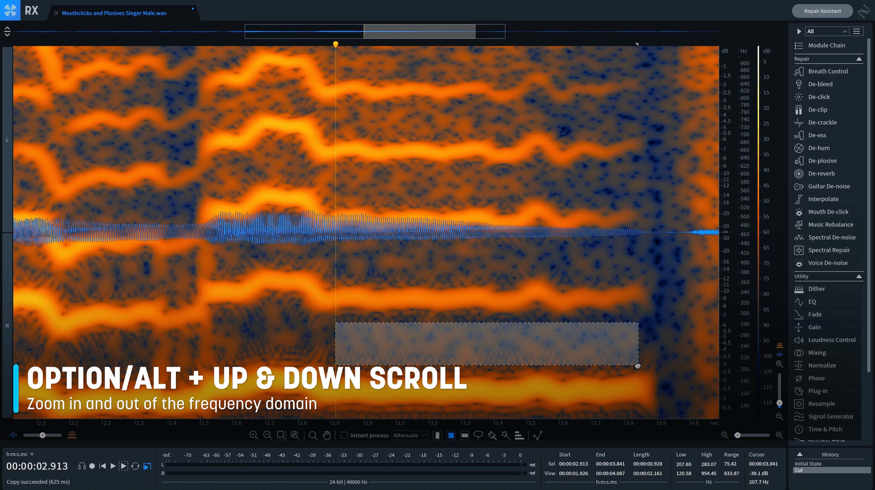 Press option or alt and then up or down scroll to scroll in and around the frequency domain in RX