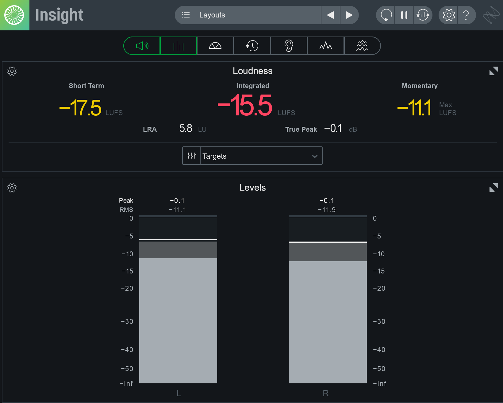 iZotope Insight loudness and level meters