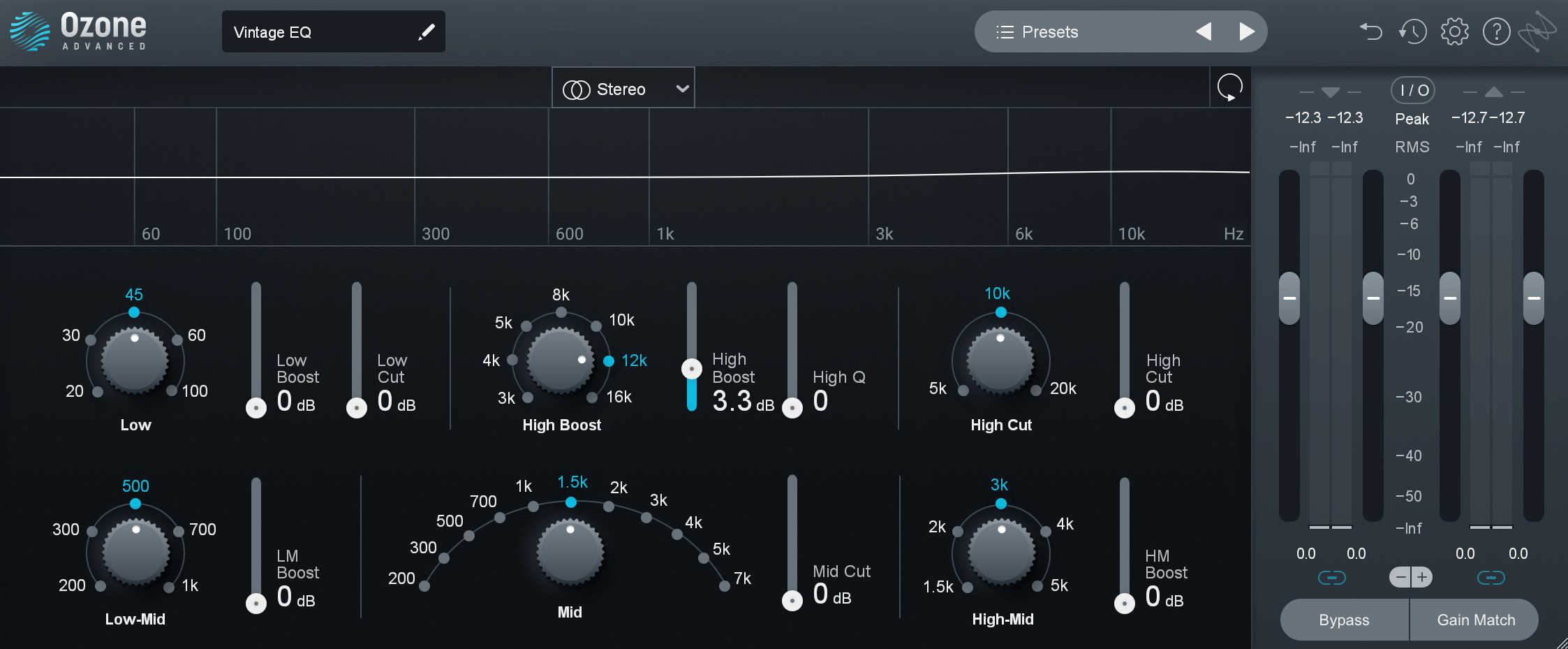 Ozone vocal EQ settings, 12 kHz–20 kHz