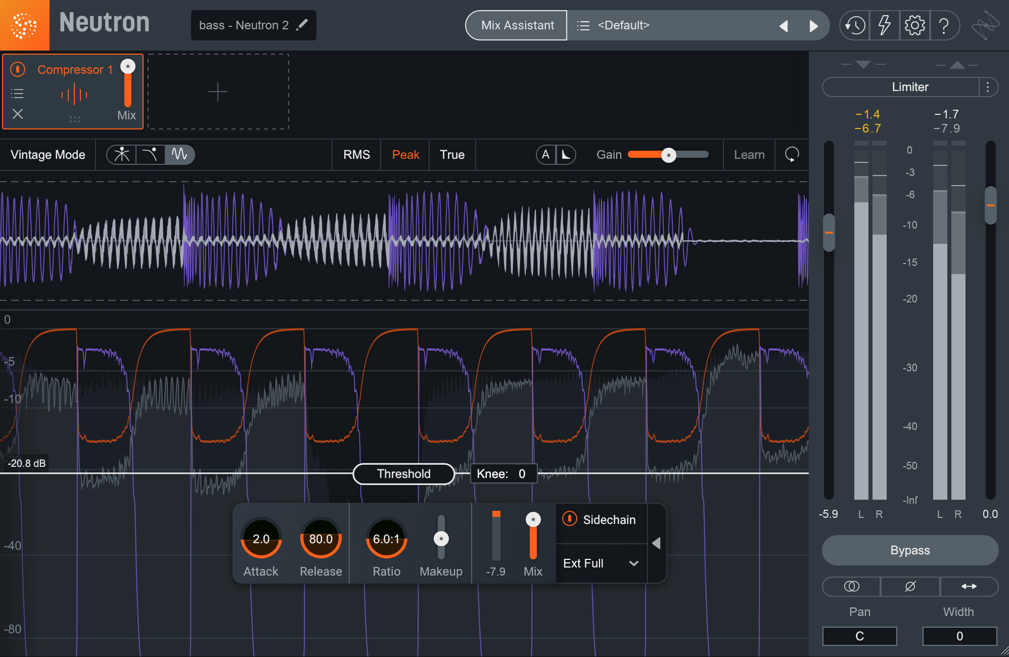 Neutron Pro’s Oscilloscope view for sidechain compression