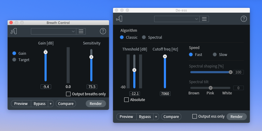 Breath Control and Voice De-noise settings