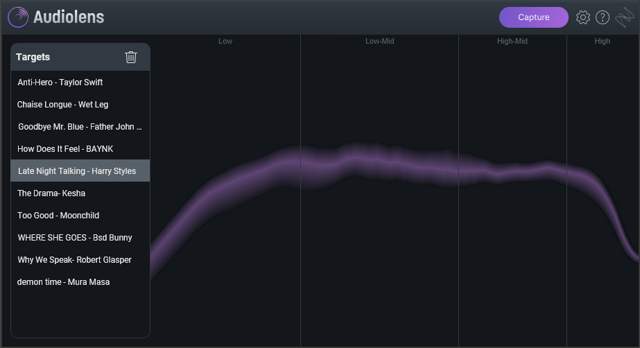 "Late night talking" by Harry Styles tonal balance curve