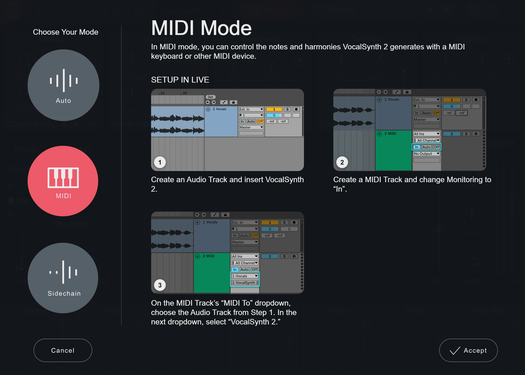 VocalSynth 2 MIDI Mode