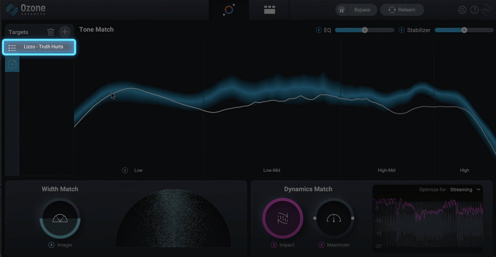 Select the plus button to add your own reference track into Ozone Master Assistant