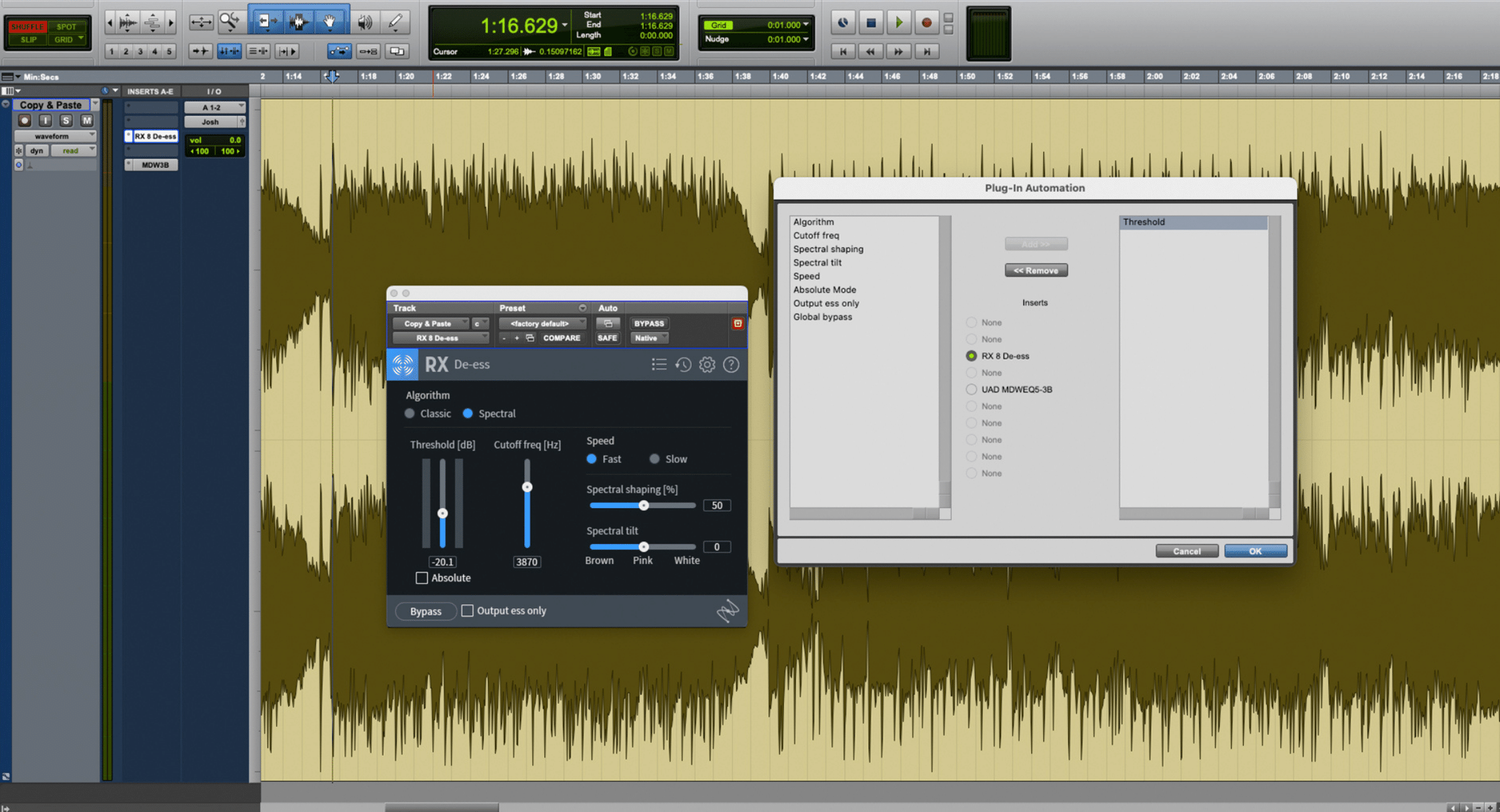 You can also enable automation in RX De-ess to fine-tune your control of the varying levels of sibilance in a track