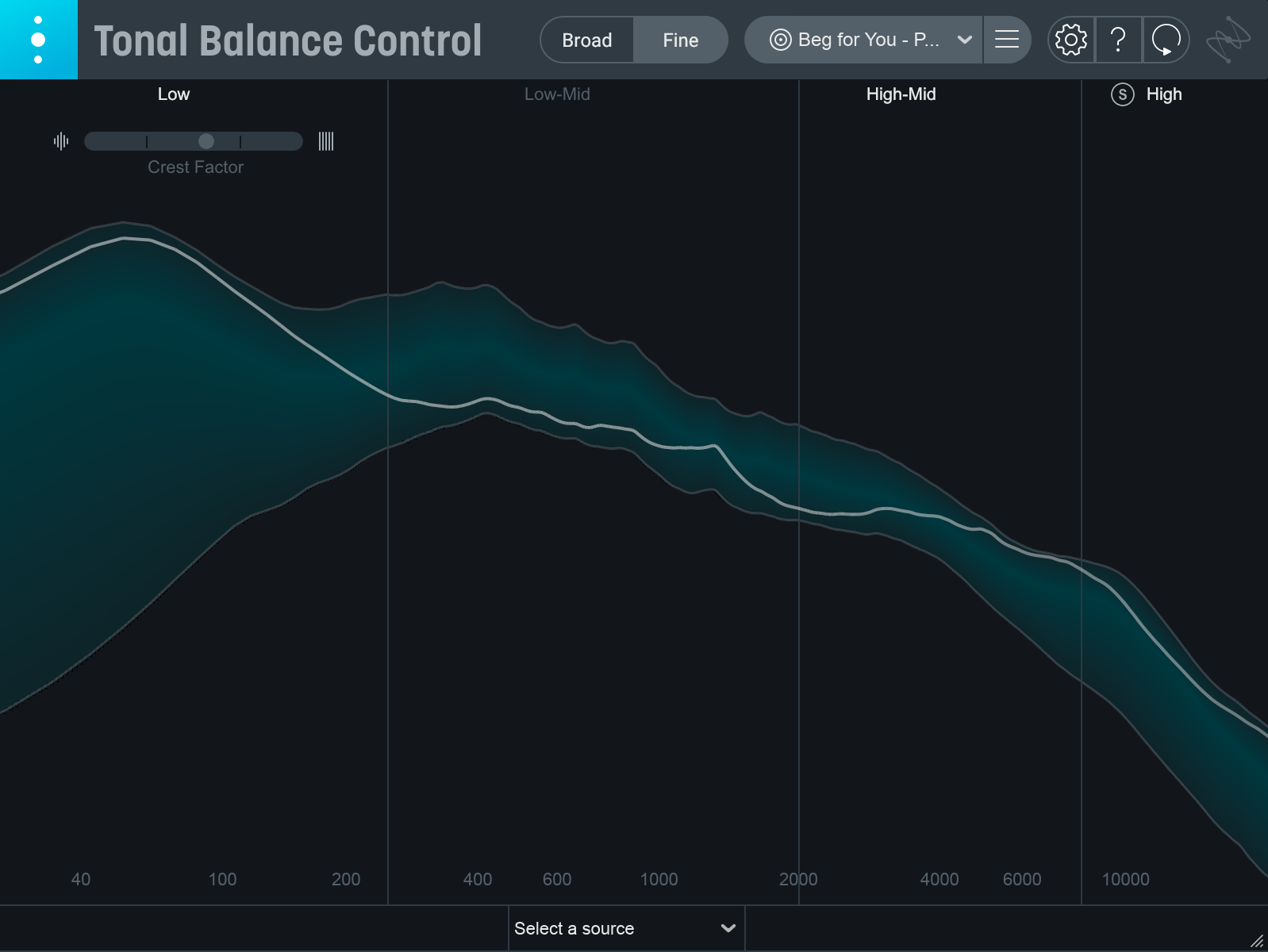 “Beg for You [Pocket Remix]” Tonal Balance Control curve