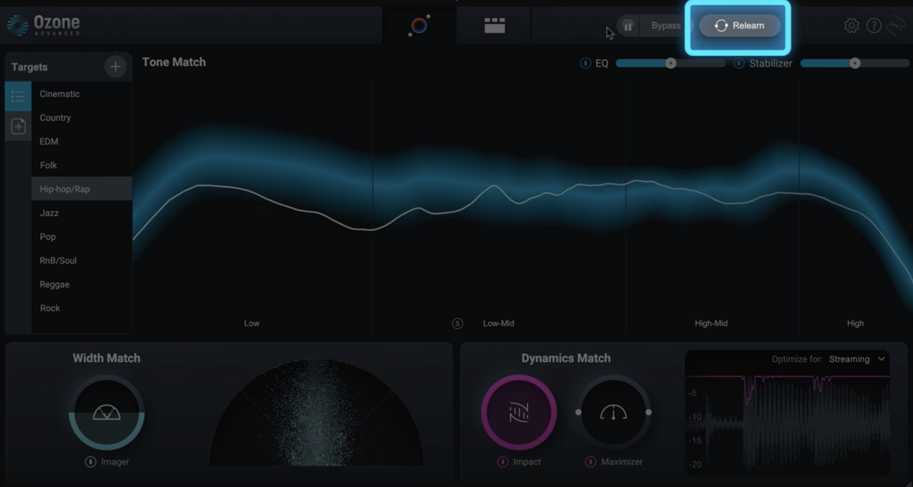 Select Relearn to do another listening pass of your audio with Master Assistant