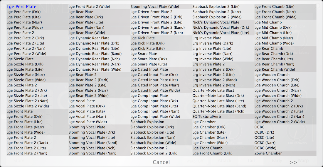 Page 1 of Nimbus presets under the “Large” keyword